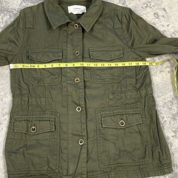 Caslon Button Front Utility Shacket Army Green with Flap Pockets Collared Sz S - Picture 7 of 12